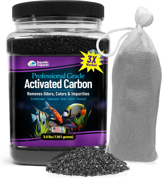Premium Activated Carbon for Aquariums - Granulated Charcoal Filter Media (3 lbs with Fine Mesh Bag)