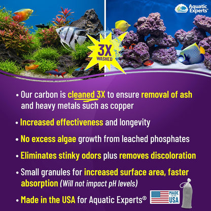Premium Activated Carbon for Aquariums - Granulated Charcoal Filter Media (3 lbs with Fine Mesh Bag)