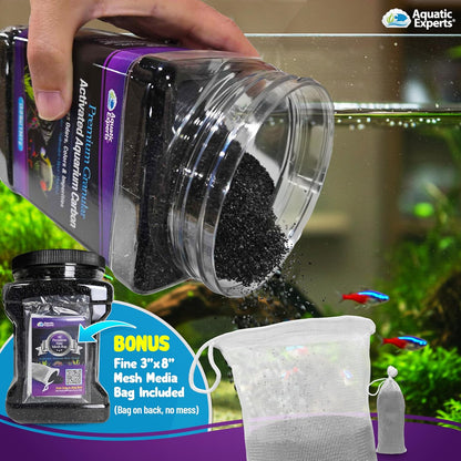 Premium Activated Carbon for Aquariums - Granulated Charcoal Filter Media (3 lbs with Fine Mesh Bag)