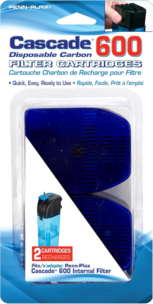 Cascade 600 Replacement Carbon Cartridges (2-Pack) – Chemical Filtration Solution for Freshwater and Saltwater Aquariums