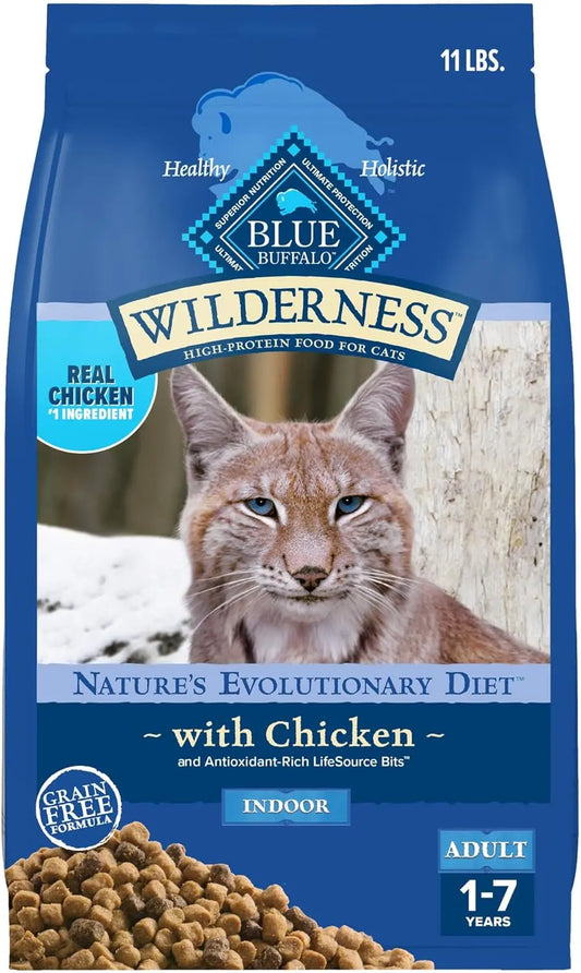 Blue Buffalo Wilderness High-Protein Grain-Free Natural Dry Cat Food for Adults, Chicken Flavor, 11 lb Bag
