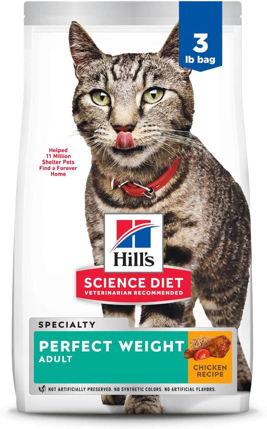 Perfect Weight Adult Dry Cat Food, Chicken Recipe, 3 lb Bag - Weight Management Support for Cats Aged 1-6