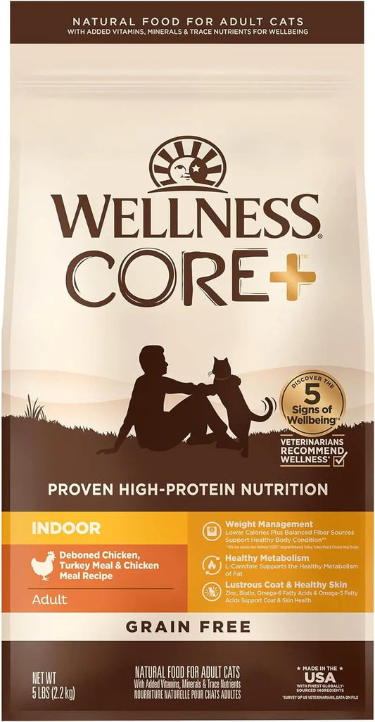CORE+ Grain-Free Adult Dry Cat Food for Indoor Cats, Natural Chicken, Turkey & Chicken Meal, 5 lb Bag