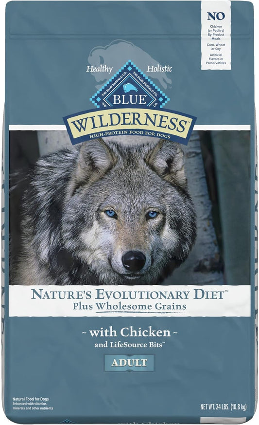 Wilderness High-Protein Natural Adult Dry Dog Food with Wholesome Grains, Chicken Flavor, 24 lb