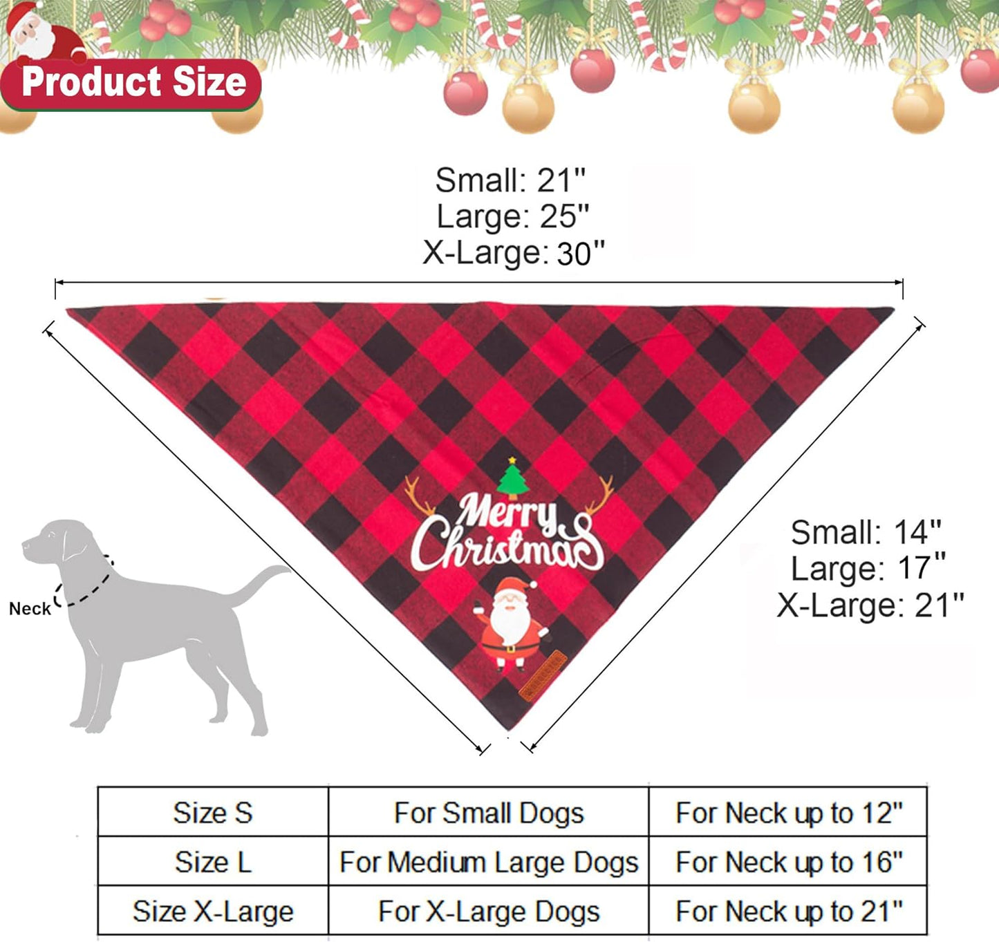 Christmas Classic Plaid Dog Bandana Set for Medium to Large Pets - Triangle Bibs Featuring Merry Christmas Santa and Snowman Designs