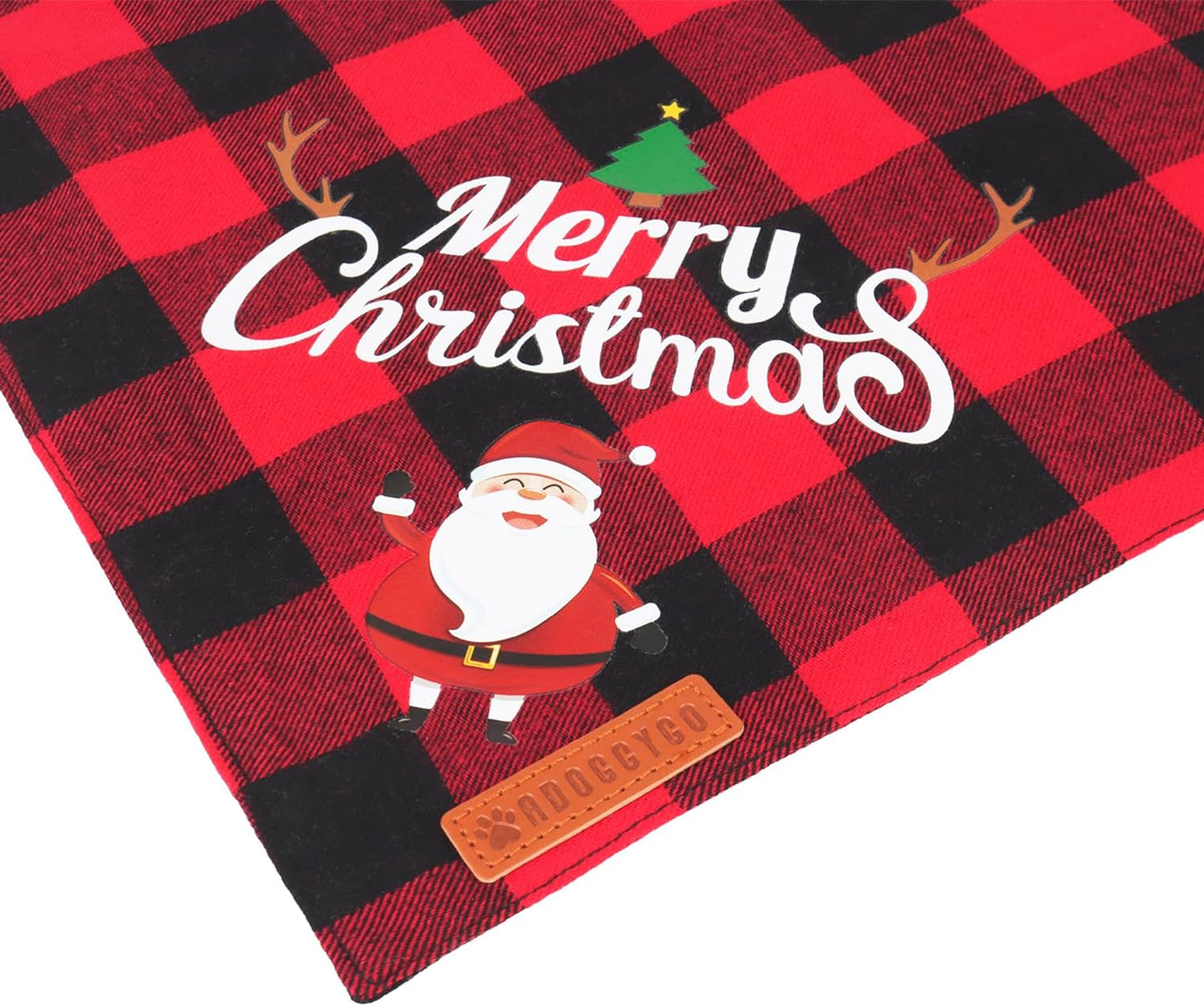 Christmas Classic Plaid Dog Bandana Set for Medium to Large Pets - Triangle Bibs Featuring Merry Christmas Santa and Snowman Designs
