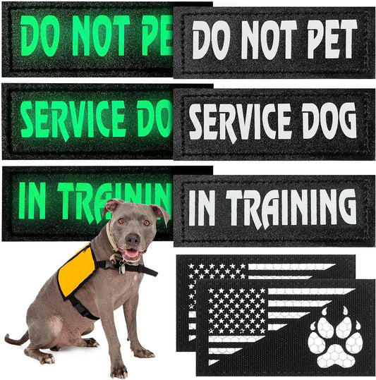 8-Pack Reflective Service Dog Vest Patches - "Do Not Pet" in Training Harness, Removable Tactical Dog Vest Patches with Printed Paw Design (Classic Patterns, 4.3 x 1.6 Inches)