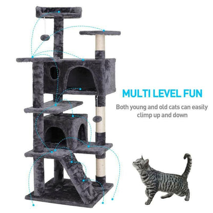 Segawe 55" Multi-Tier Cat Tree Condo with Plush Perches, Sisal Scratching Posts, and 2 Cozy Hideaways