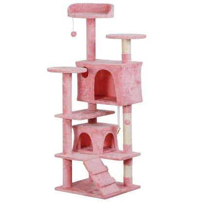 Segawe 55" Multi-Tier Cat Tree Condo with Plush Perches, Sisal Scratching Posts, and 2 Cozy Hideaways
