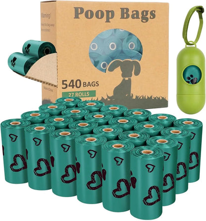 Dog Waste Bag Rolls - 540 Count Extra Thick, Leak-Proof Bags with Dispenser, Scented Dark Green for Dogs