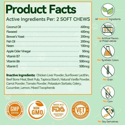 Carmelie Natural Flea & Tick Support for Dogs – 200 Chews, All Breeds & Sizes, Supports Healthy Skin & Coat with Omega-3, Puppy Flea Protection, Chicken Flavor Treats Poodle