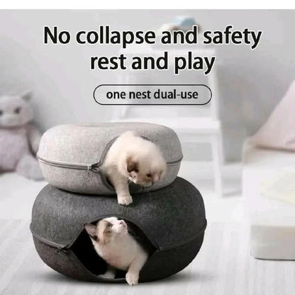 Cat Cave Extra Large Cat Tunnel Bed Indoor Cats Cat Donut 24X24X11'' with 3 Toys Durable Non-Toxic Odor-Resistant Materials Double-Layer Composite Design Safe Stylish Hideaway Play Area