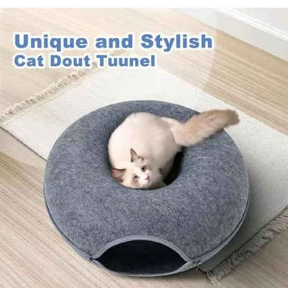 Cat Cave Extra Large Cat Tunnel Bed Indoor Cats Cat Donut 24X24X11'' with 3 Toys Durable Non-Toxic Odor-Resistant Materials Double-Layer Composite Design Safe Stylish Hideaway Play Area