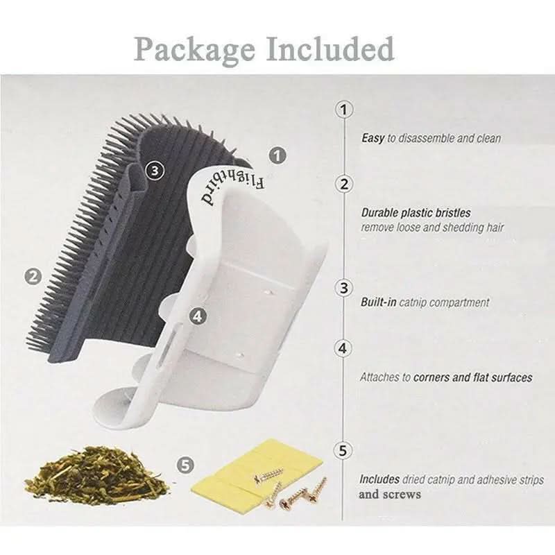 Cat Corner Self Groomer 2-Pack with Catnip, Wall-Mounted Grooming Brush for Dogs and Cats, Gentle Massage, High-Quality Plastic
