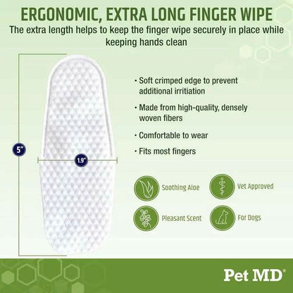 Pet MD Ear Finger Wipes for Dogs - Extra-Coverage & Large Design - Eucalyptus & Aloe Vera - 50Ct