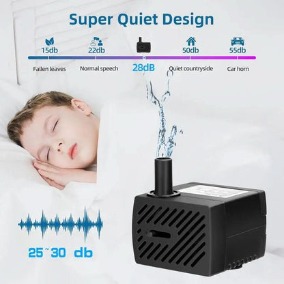 Submersible Water Pump 4W 80GPH Mini Fountain Water Pump Aquarium Pump for Hydroponic Systems Fish Tank Pond Water Gardens Fountain Statuary