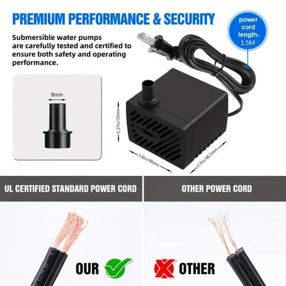 Submersible Water Pump 4W 80GPH Mini Fountain Water Pump Aquarium Pump for Hydroponic Systems Fish Tank Pond Water Gardens Fountain Statuary