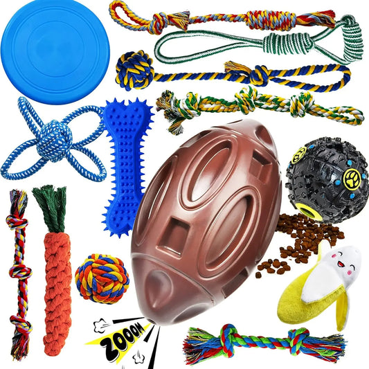 14-Pack Puppy Chew Toy Bundle - Includes Squeaky Toys, Tug of War Toys, and Teething Chew Balls for Small Dogs