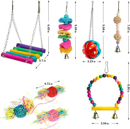 8-Pack Natural Wood and Rope Bird Swing Toys for Parrots, Parakeets, Conures, Cockatiels, Mynahs, and Love Birds