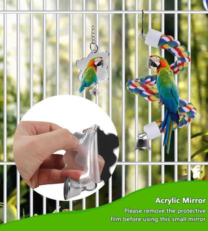 8-Piece Bird Cage Toy Set for Small Parrots, Featuring Swings, Chewing, and Climbing Accessories for Conures, Lovebirds, Finches, and Budgies