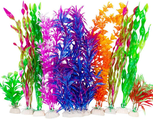 9-Pack Large Artificial Aquarium Plants - Vividly Simulated Aquatic Landscape (12 Inches)