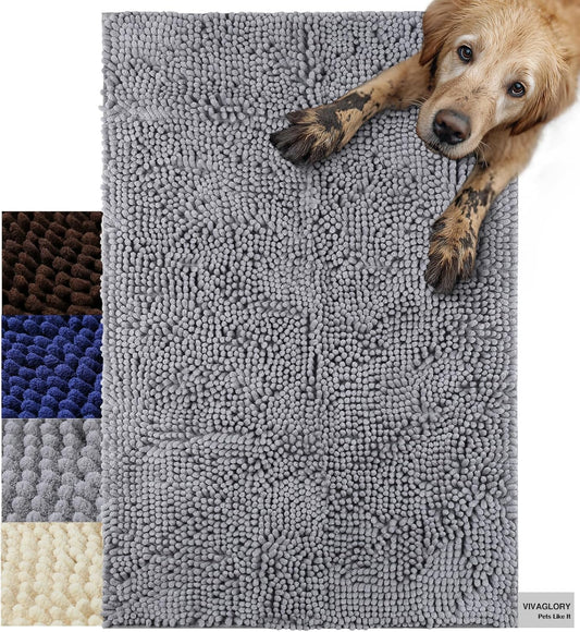 Absorpmax Dog Door Mat - Waterproof and Washable Mud Trapper Rug for Indoor Entryways, 35" x 25", Grey