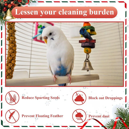 Adjustable Nylon Bird Cage Net with Star Mesh Design, Seed and Feather Catcher, Perch Toys and Cover Skirt for Parrots, Parakeets, and Macaws