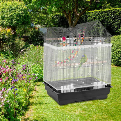 Adjustable Nylon Bird Cage Net with Star Mesh Design, Seed and Feather Catcher, Perch Toys and Cover Skirt for Parrots, Parakeets, and Macaws