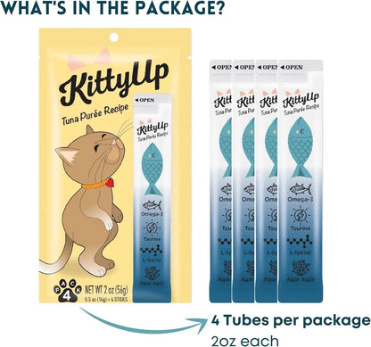 All-Natural Tuna Puree Treat Pouches for Indoor Cats - Soft Wet Cat Food for Kittens and Seniors - Limited Ingredient, Grain-Free, with Lysine and Taurine - 16 Tubes (0.5 oz each)