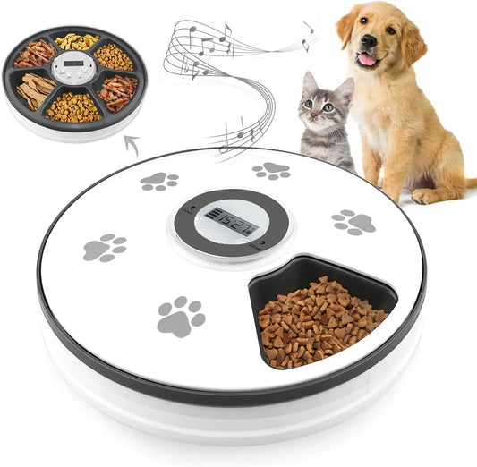 Automatic Cat Food Dispenser - Programmable Timed Feeder for Small Dogs and Cats with Voice Reminder and Portion Control for 6 Meals