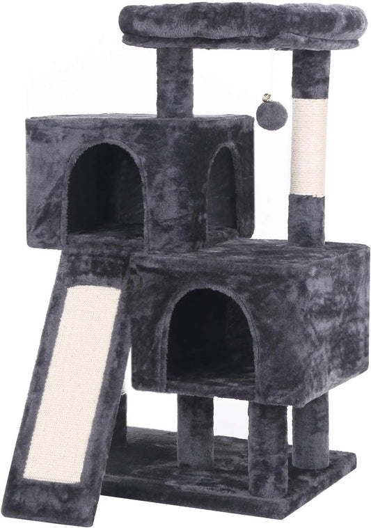 Cat Tree Condo with Sisal Scratching Posts, Plush Perches, and Dual Houses - Grey MMJ10B Kitty Activity Center