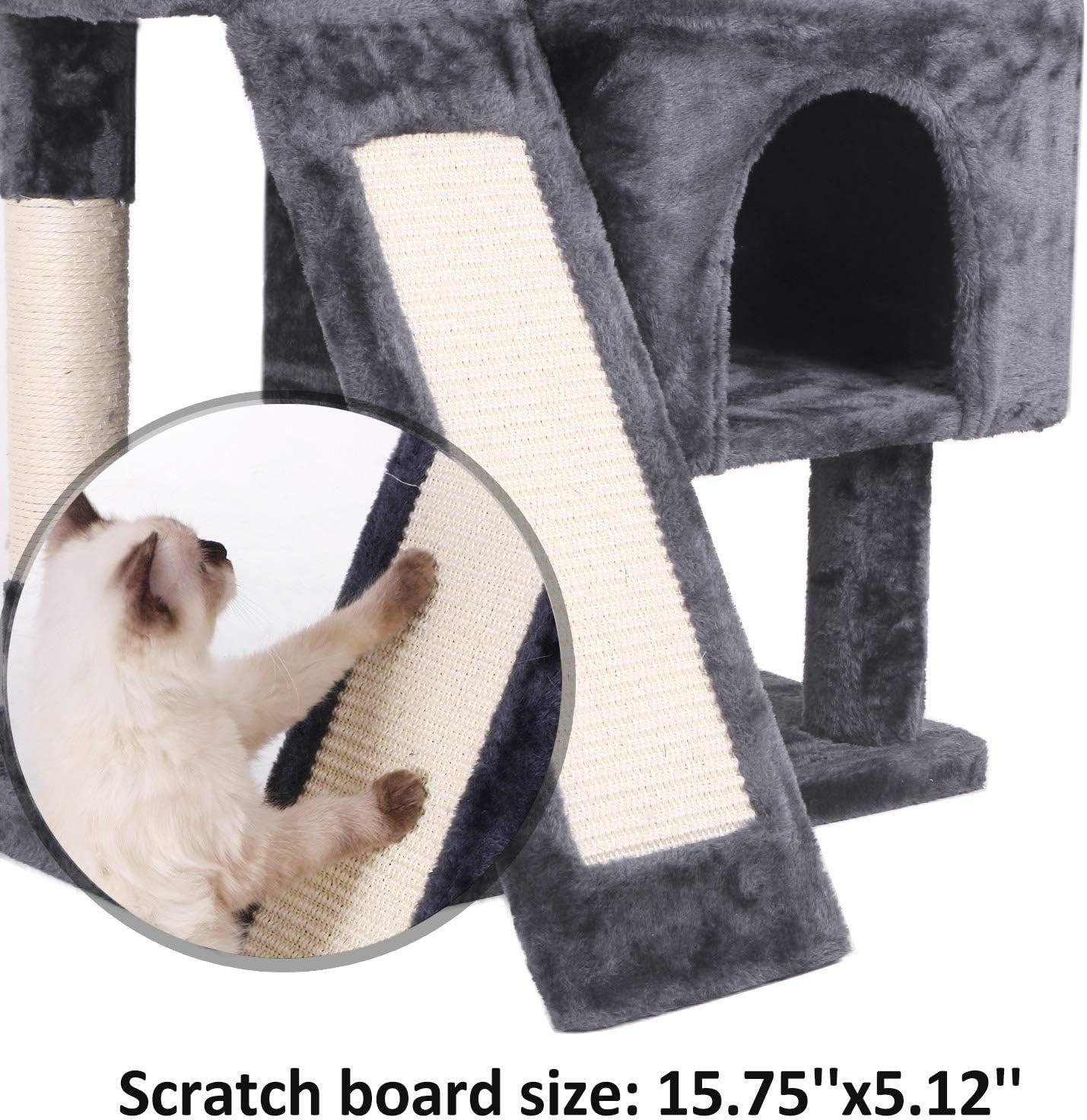 Cat Tree Condo with Sisal Scratching Posts, Plush Perches, and Dual Houses - Grey MMJ10B Kitty Activity Center