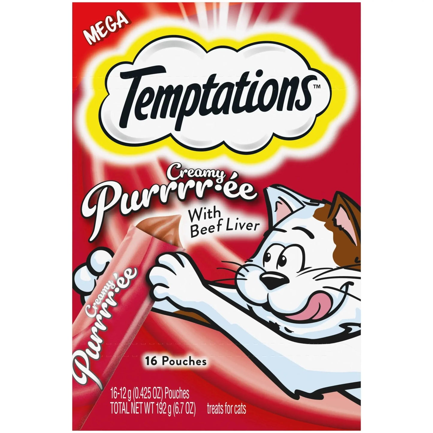 Creamy Puree with Beef Liver Lickable, Squeezable Cat Treats, 16-Pack of 12G Pouches