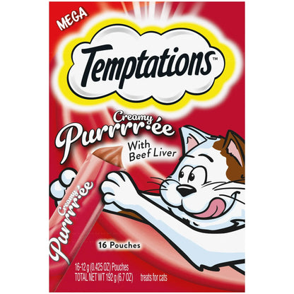 Creamy Puree with Beef Liver Lickable, Squeezable Cat Treats, 16-Pack of 12G Pouches