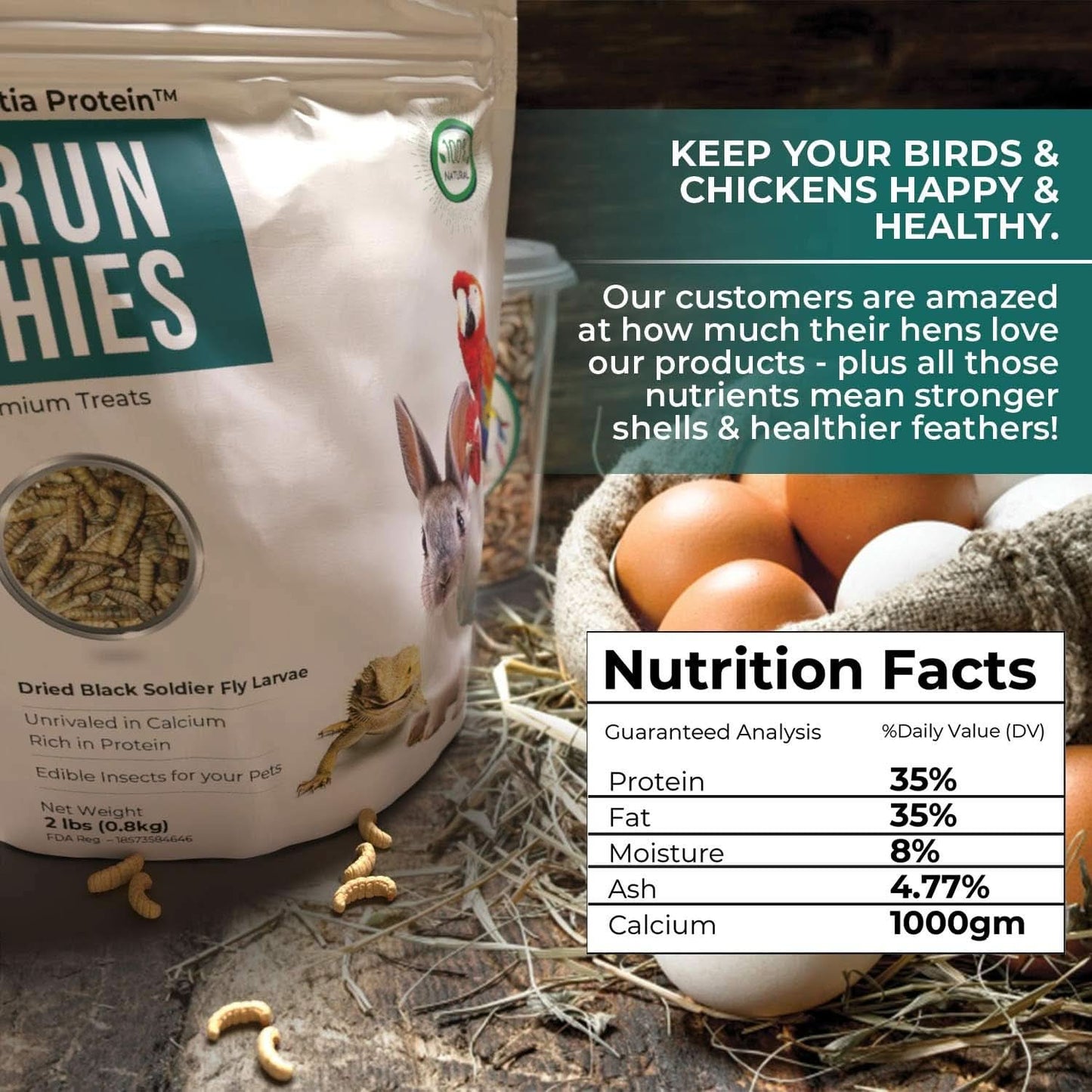 ® CRUNCHIES Dried Black Soldier Fly Larvae (1.2 lb Pouch) - Premium Bird and Chicken Treats with Higher Calcium, Protein, and Fat Content than Mealworms - Sustainably Farmed in the USA