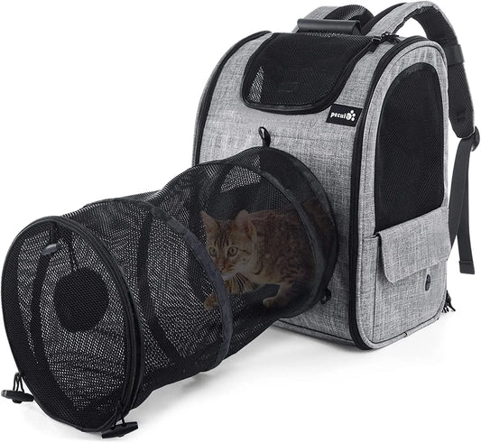 Expandable Pet Carrier Backpack with Tunnel - Breathable Mesh Dog and Cat Backpack for Hiking, Travel, and Outdoor Use, Accommodates Pets up to 18 lbs