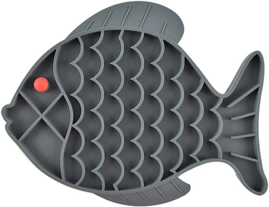 Fish-Shaped Cat Slow Feeder and Lick Mat Puzzle for Dogs and Cats - Engaging Alternative to Traditional Slow Feeder Bowls for IQ Enhancement and Anxiety Relief
