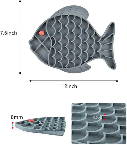 Fish-Shaped Cat Slow Feeder and Lick Mat Puzzle for Dogs and Cats - Engaging Alternative to Traditional Slow Feeder Bowls for IQ Enhancement and Anxiety Relief
