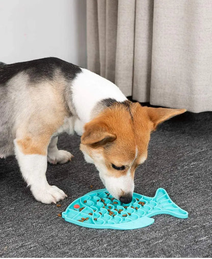 Fish-Shaped Cat Slow Feeder and Lick Mat Puzzle for Dogs and Cats - Engaging Alternative to Traditional Slow Feeder Bowls for IQ Enhancement and Anxiety Relief