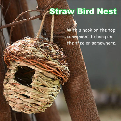 Handwoven Natural Straw Bird Cage Nest House - Cozy Breeding and Resting Space for Parrots, Canaries, Finches, and Cockatiels
