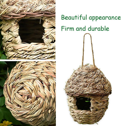 Handwoven Natural Straw Bird Cage Nest House - Cozy Breeding and Resting Space for Parrots, Canaries, Finches, and Cockatiels