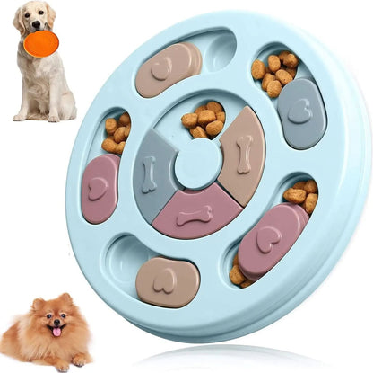 Interactive Dog Puzzle and Flying Turntable Toy Set, Slow Feeder for Enhanced Digestion and Reduced Anxiety in Pets (Blue, Round)