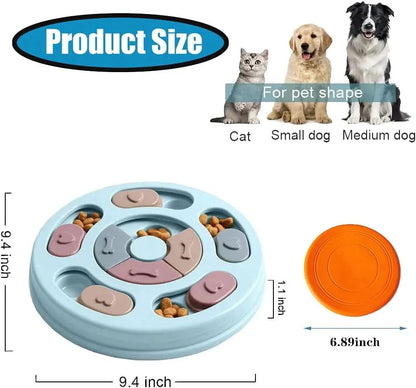 Interactive Dog Puzzle and Flying Turntable Toy Set, Slow Feeder for Enhanced Digestion and Reduced Anxiety in Pets (Blue, Round)