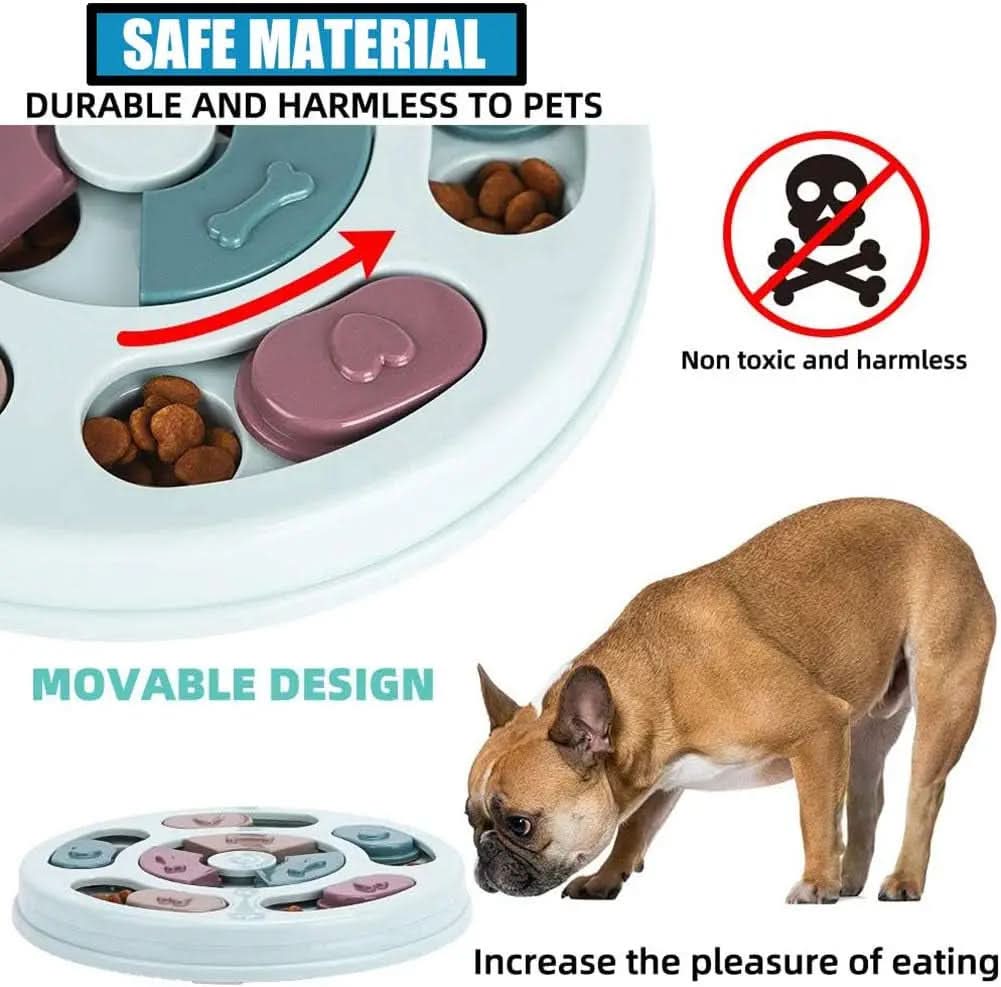 Interactive Dog Puzzle and Flying Turntable Toy Set, Slow Feeder for Enhanced Digestion and Reduced Anxiety in Pets (Blue, Round)
