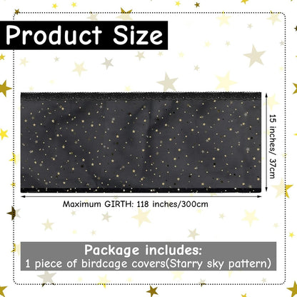 Large Nylon Mesh Bird Cage Cover with Seed and Feather Catcher - Universal Twinkle Star Design for Parakeets, Macaws, and African Grey Cages (Black, XL)