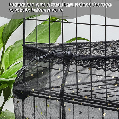 Large Nylon Mesh Bird Cage Cover with Seed and Feather Catcher - Universal Twinkle Star Design for Parakeets, Macaws, and African Grey Cages (Black, XL)