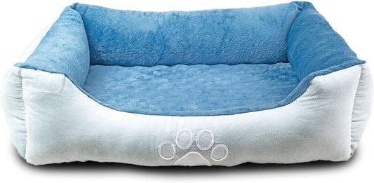 Long Orthopedic Rectangle Bolster Pet Bed, Medium 25x21 Inches, Blue with Orthopedic Insert by