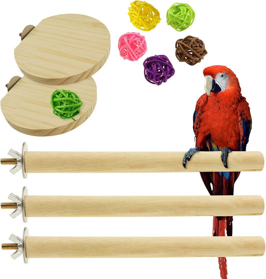 Natural Wood Bird Perch Set for Cages - 11 Pack Accessories for Parrots, Parakeets, Budgies, Cockatiels, Conures, Macaws, and Finches (Type B)