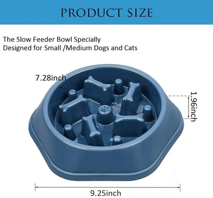Non-Skid Slow Feeder Bowl for Dogs and Cats, Durable Design to Prevent Choking, Ideal for Medium and Small Pets, Blue
