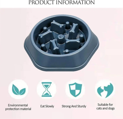 Non-Skid Slow Feeder Bowl for Dogs and Cats, Durable Design to Prevent Choking, Ideal for Medium and Small Pets, Blue
